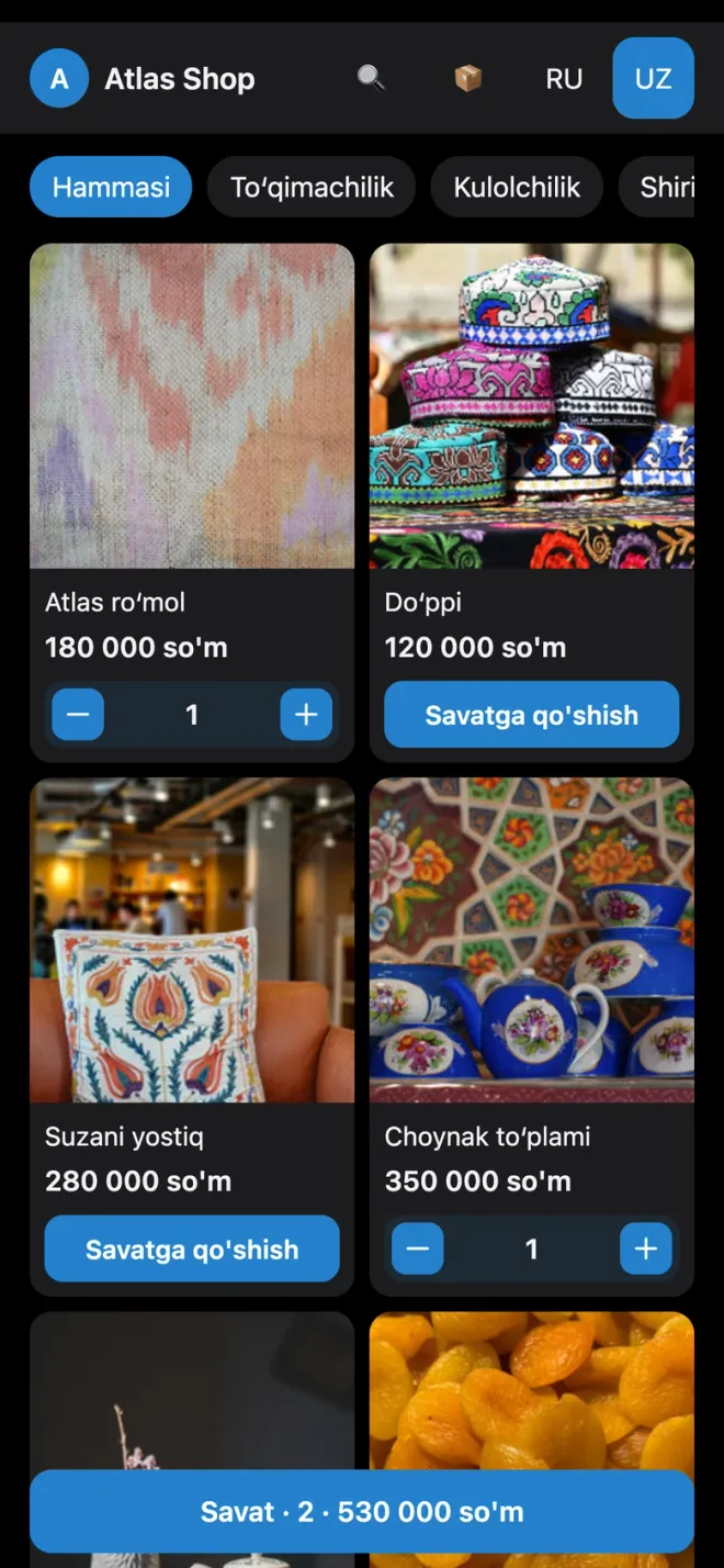 Atlas Shop doʻkoni katalogi — Telegram Mini App