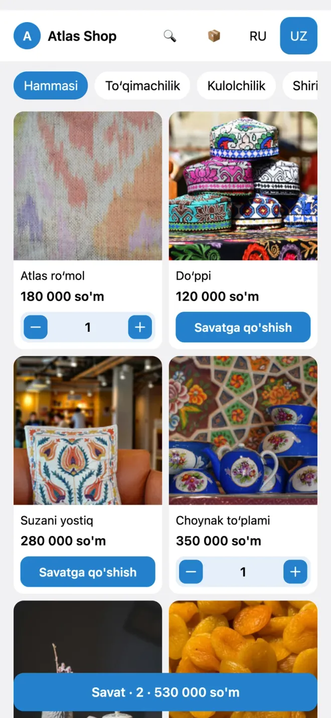 Atlas Shop doʻkoni katalogi — Telegram Mini App
